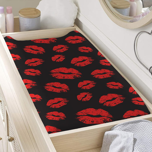 Black And Red Lips Pattern Print Changing Pad Cover