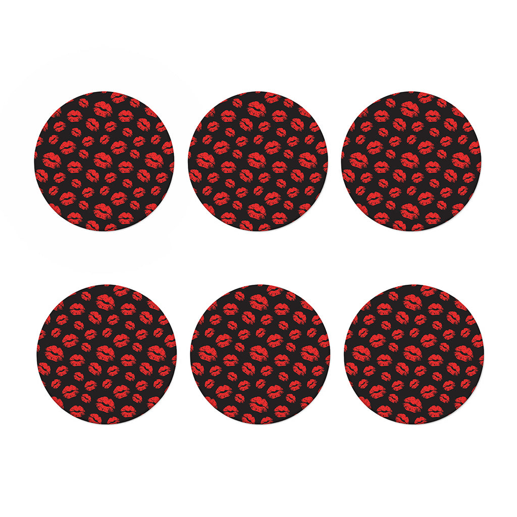Black And Red Lips Pattern Print Coaster Set