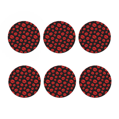 Black And Red Lips Pattern Print Coaster Set