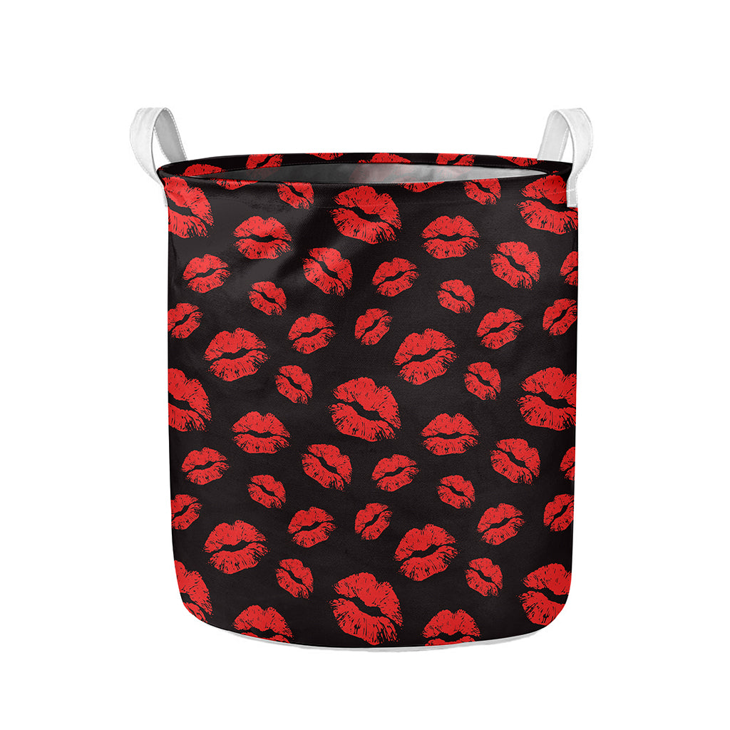 Black And Red Lips Pattern Print Collapsible Laundry Basket