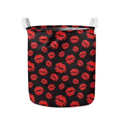 Black And Red Lips Pattern Print Collapsible Laundry Basket