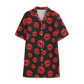 Black And Red Lips Pattern Print Cotton Hawaiian Shirt