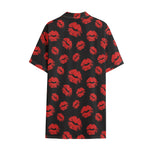 Black And Red Lips Pattern Print Cotton Hawaiian Shirt