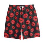 Black And Red Lips Pattern Print Cotton Shorts