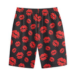 Black And Red Lips Pattern Print Cotton Shorts