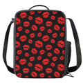 Black And Red Lips Pattern Print Crossbody Lunch Bag