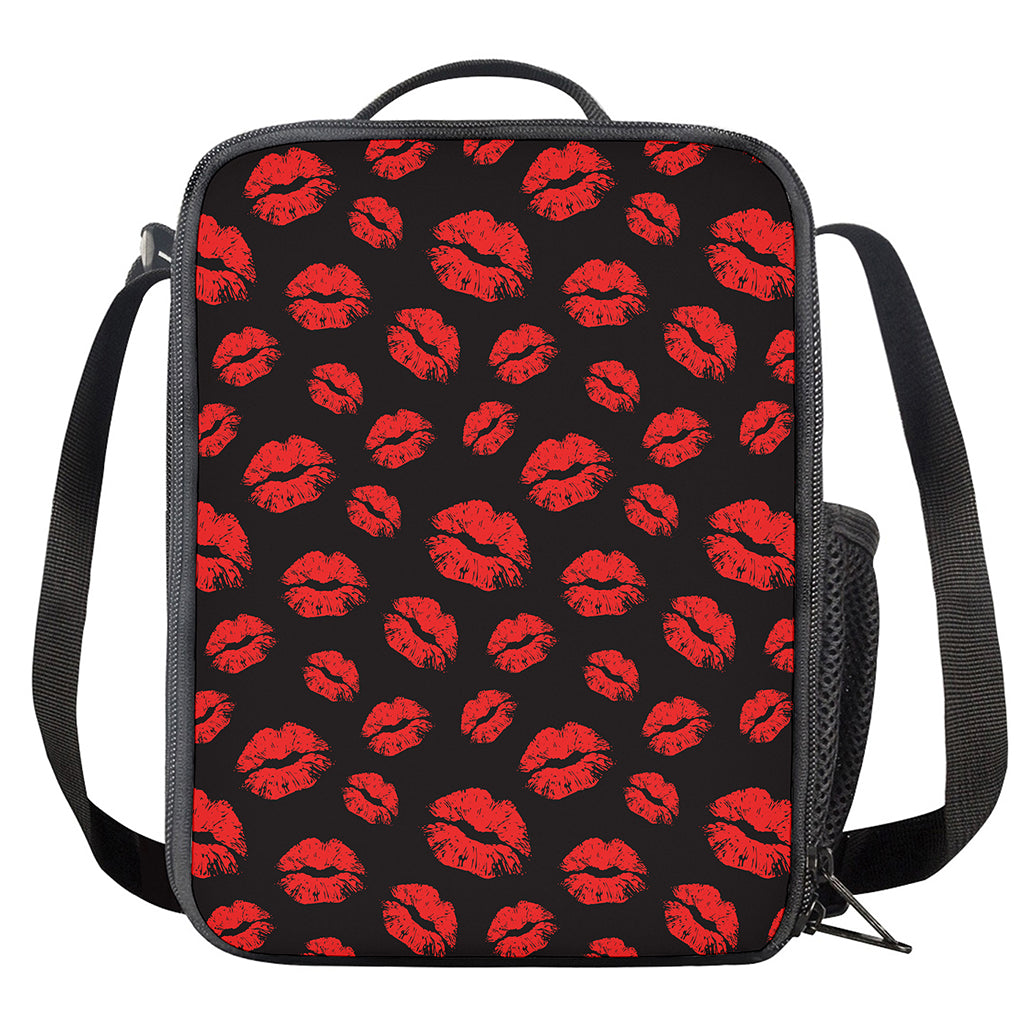 Black And Red Lips Pattern Print Crossbody Lunch Bag
