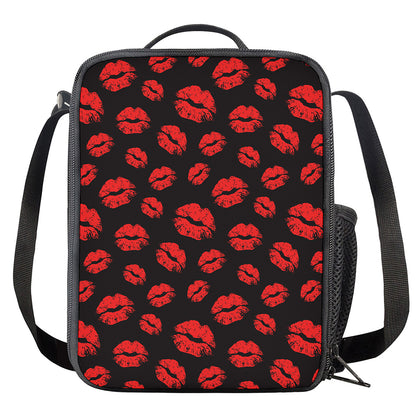 Black And Red Lips Pattern Print Crossbody Lunch Bag