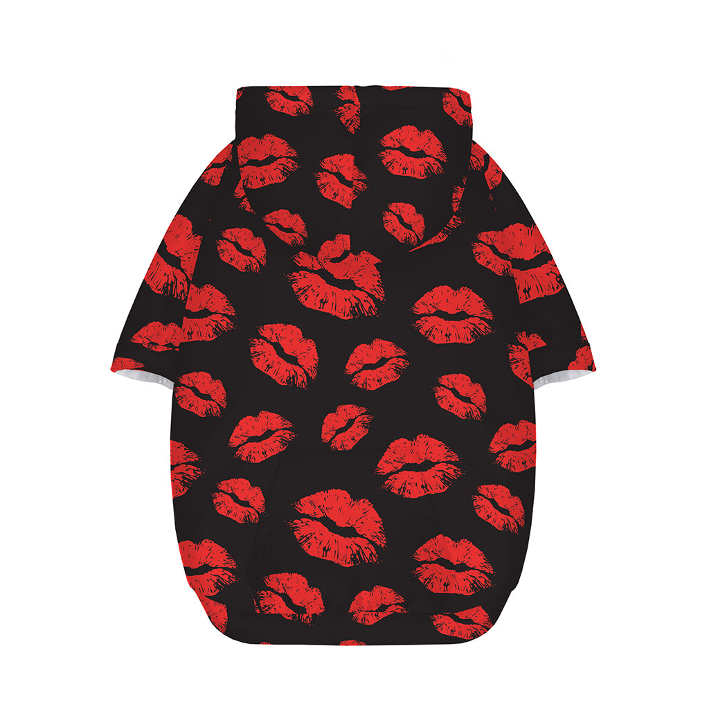 Black And Red Lips Pattern Print Dog Zip Up Hoodie