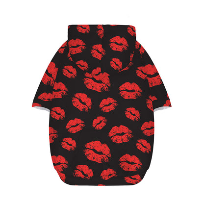 Black And Red Lips Pattern Print Dog Zip Up Hoodie