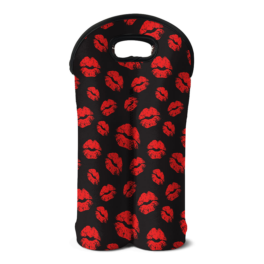 Black And Red Lips Pattern Print Double Neoprene Wine Tote