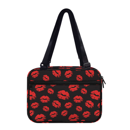 Black And Red Lips Pattern Print Double Strap Bible Bag