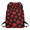 Black And Red Lips Pattern Print Drawstring Backpack