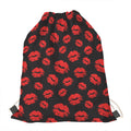 Black And Red Lips Pattern Print Drawstring Bag
