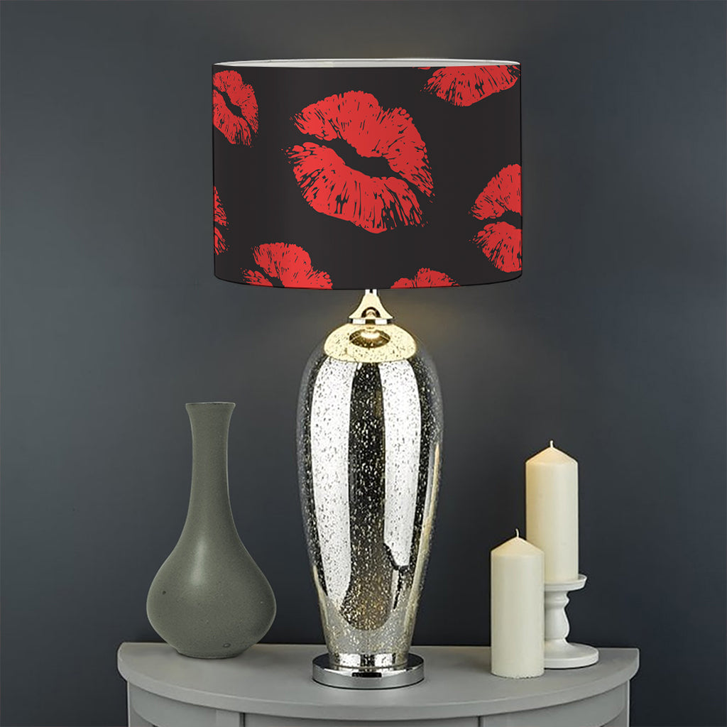 Black And Red Lips Pattern Print Drum Lamp Shade