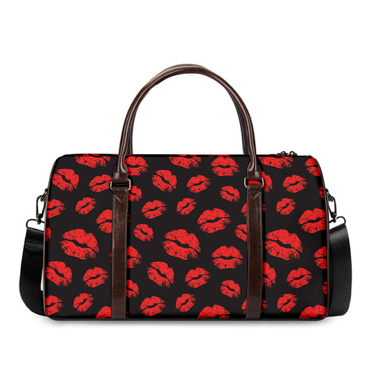 Black And Red Lips Pattern Print Duffle Bag