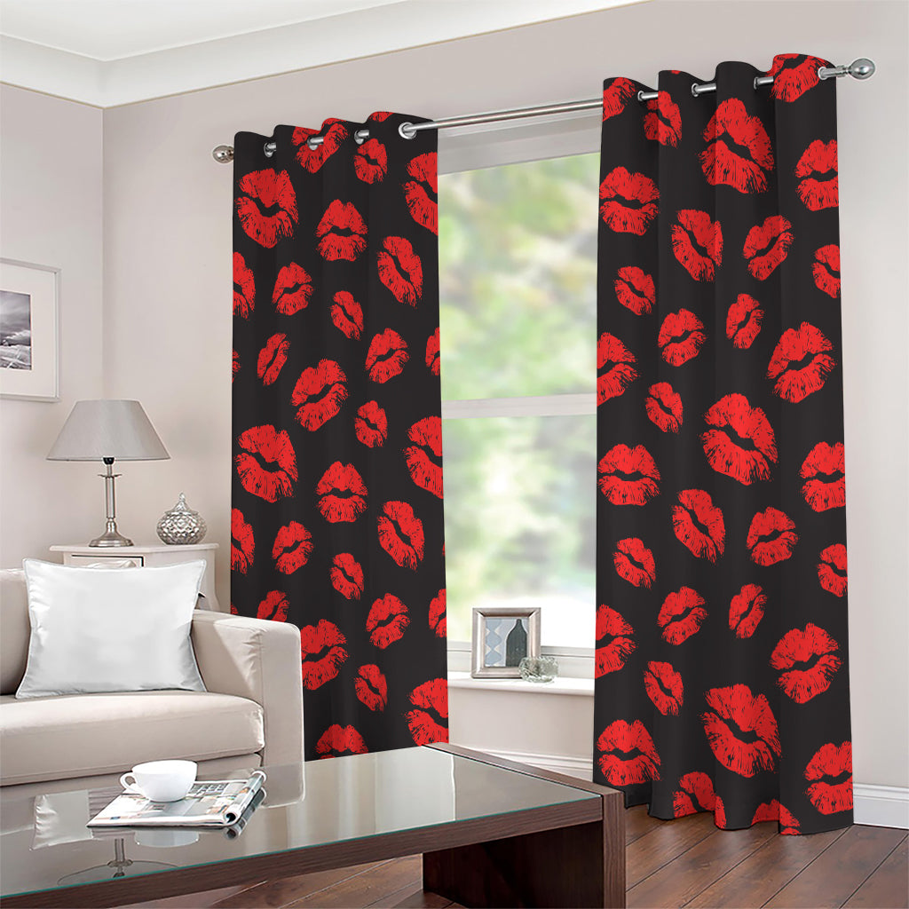 Black And Red Lips Pattern Print Extra Wide Grommet Curtains