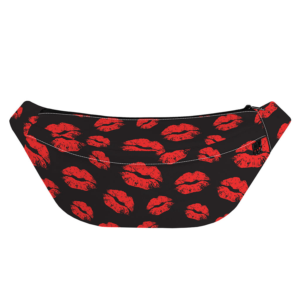 Black And Red Lips Pattern Print Fanny Pack