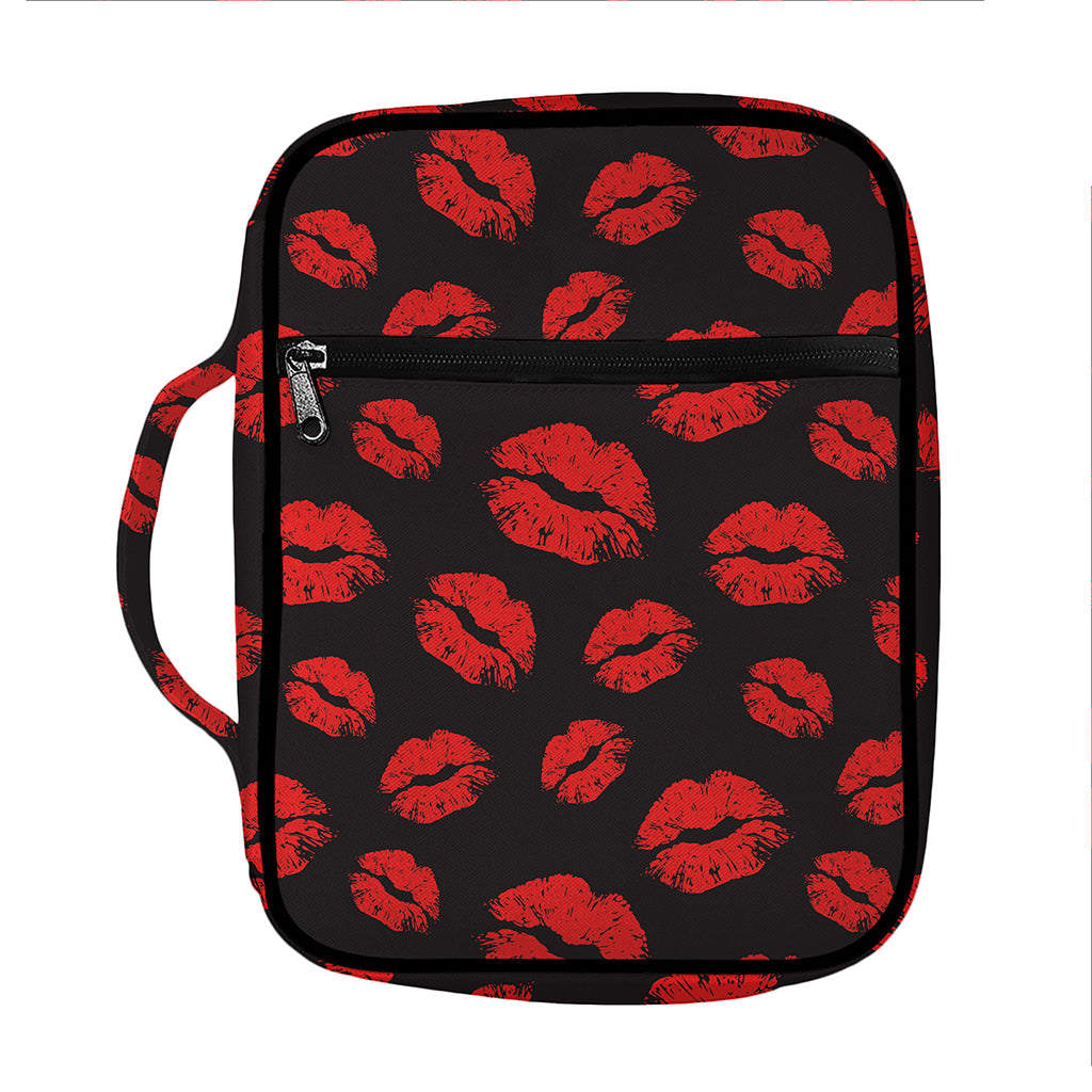 Black And Red Lips Pattern Print Front Pocket Bible Bag
