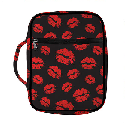 Black And Red Lips Pattern Print Front Pocket Bible Bag