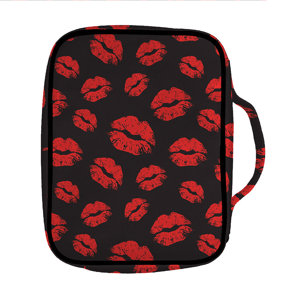Black And Red Lips Pattern Print Front Pocket Bible Bag