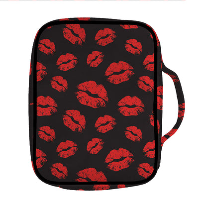 Black And Red Lips Pattern Print Front Pocket Bible Bag