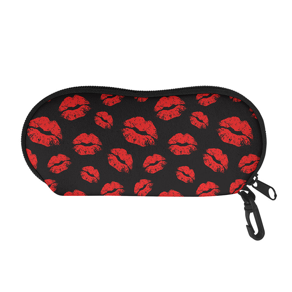Black And Red Lips Pattern Print Glasses Case
