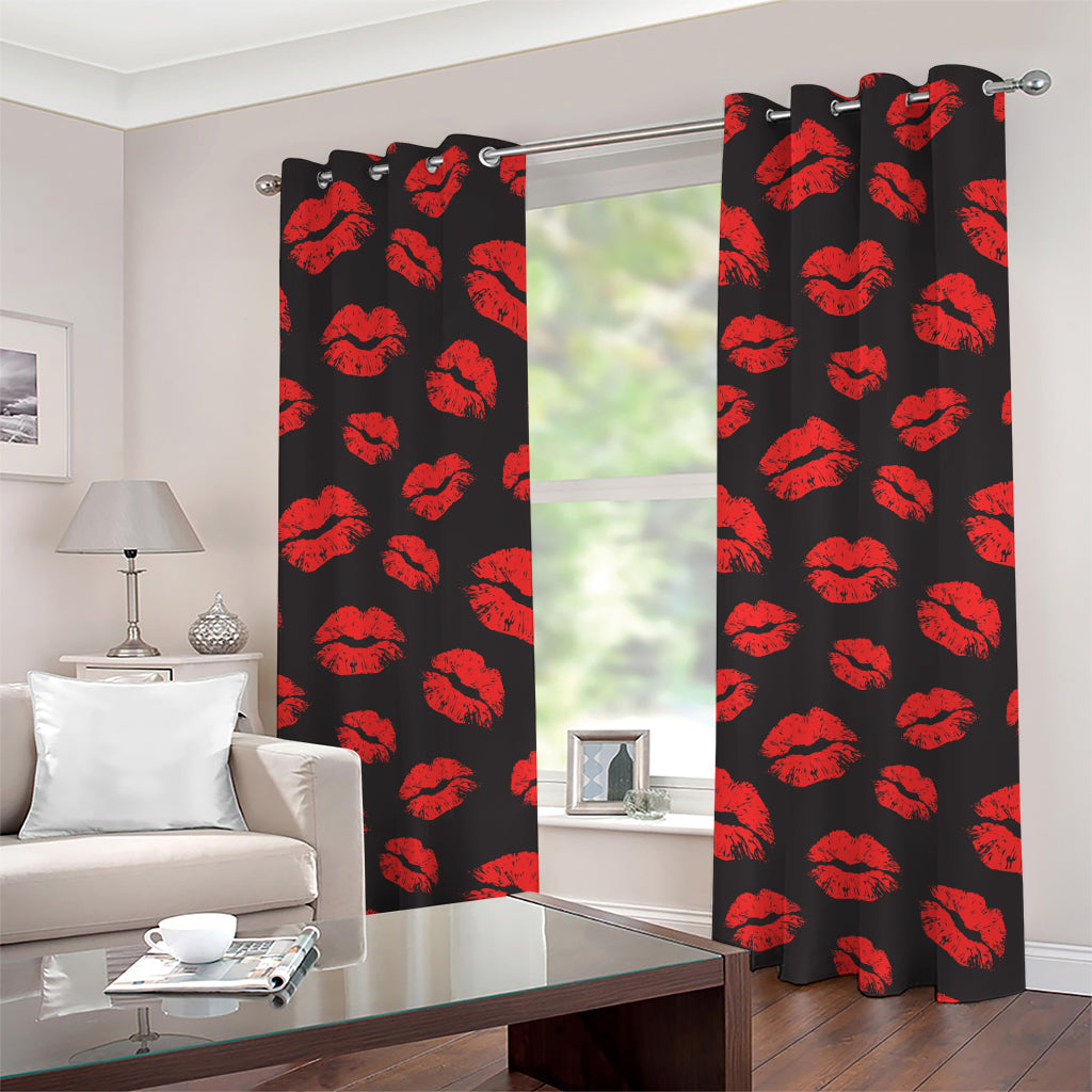 Black And Red Lips Pattern Print Grommet Curtains