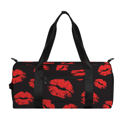 Black And Red Lips Pattern Print Gym Bag