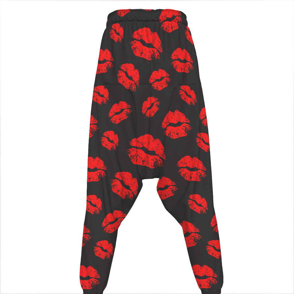 Black And Red Lips Pattern Print Hammer Pants