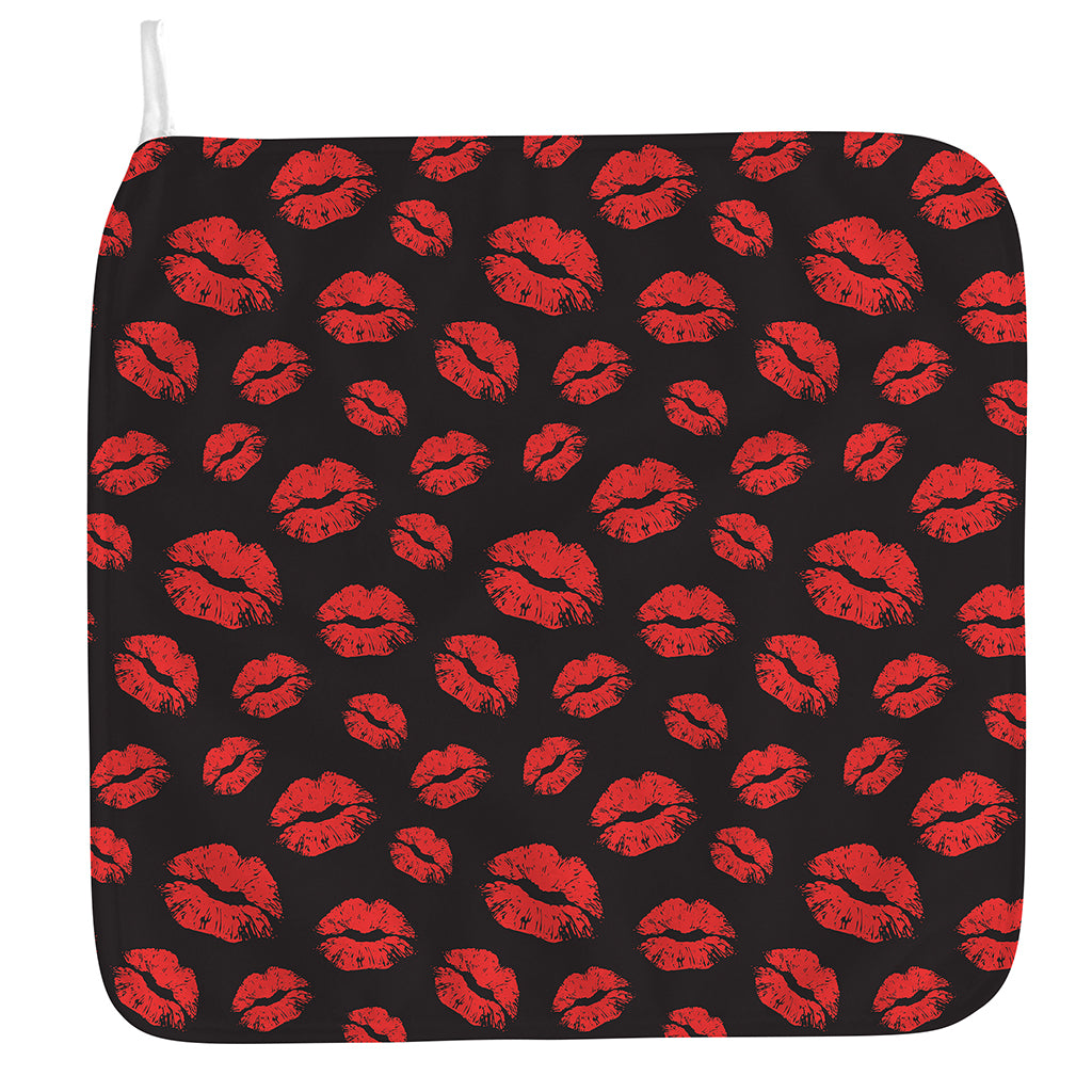 Black And Red Lips Pattern Print Hand Towel