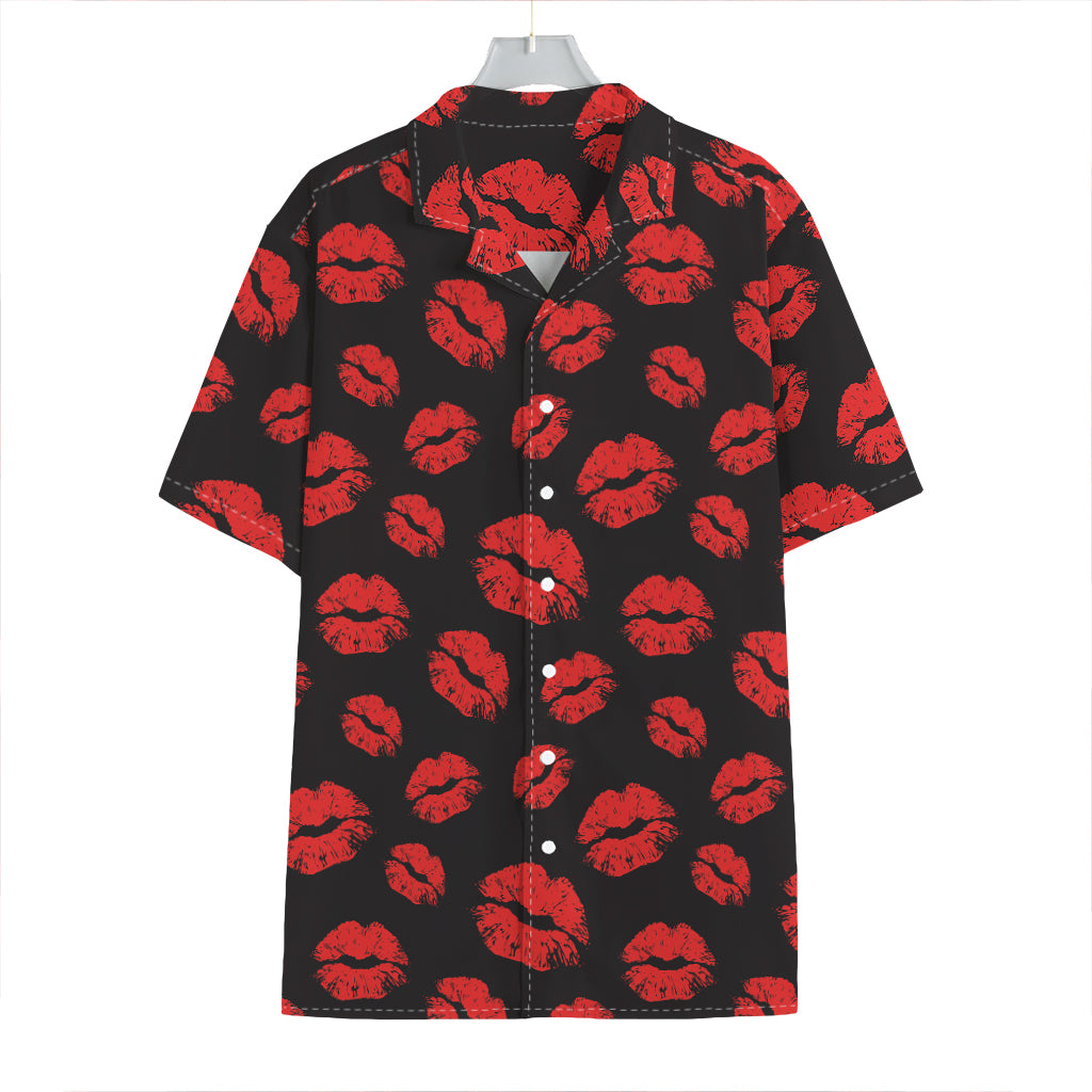 Black And Red Lips Pattern Print Hawaiian Shirt