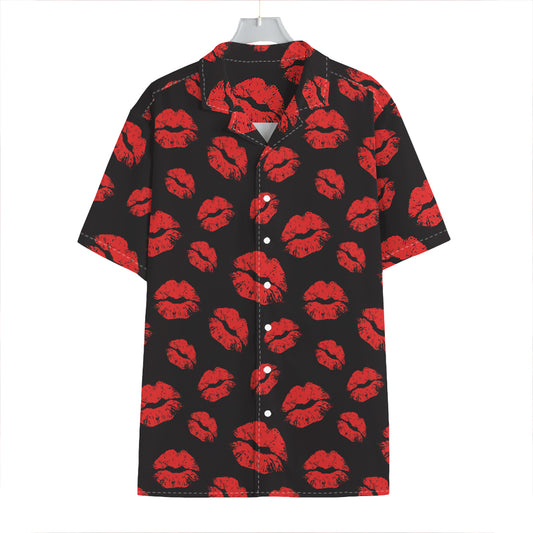 Black And Red Lips Pattern Print Hawaiian Shirt