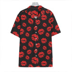 Black And Red Lips Pattern Print Hawaiian Shirt