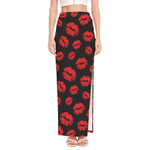 Black And Red Lips Pattern Print High Slit Maxi Skirt