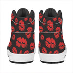 Black And Red Lips Pattern Print High Top Leather Sneakers