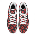Black And Red Lips Pattern Print High Top Leather Sneakers