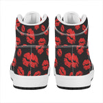 Black And Red Lips Pattern Print High Top Leather Sneakers