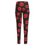 Black And Red Lips Pattern Print High-Waisted Pocket Leggings