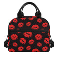 Black And Red Lips Pattern Print Insulated Lunch Bag
