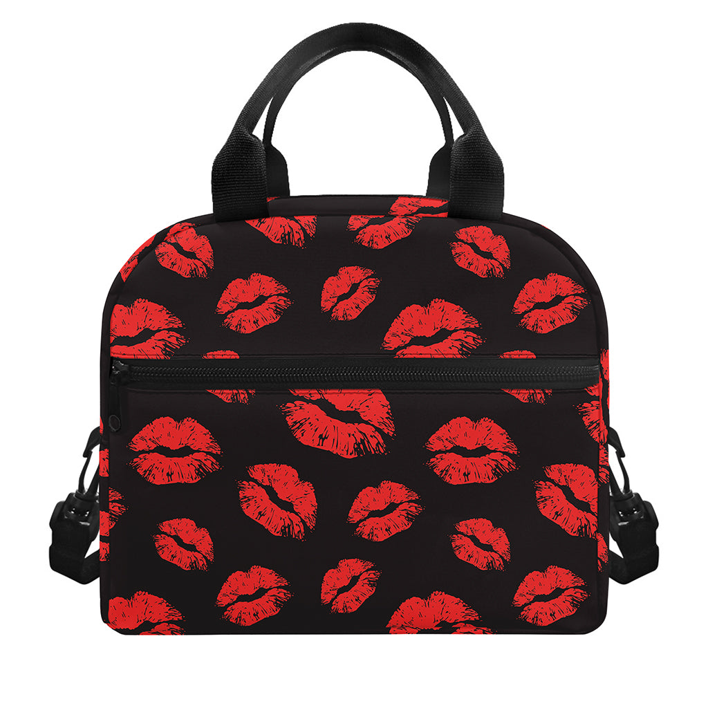 Black And Red Lips Pattern Print Insulated Lunch Bag