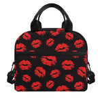 Black And Red Lips Pattern Print Insulated Lunch Bag