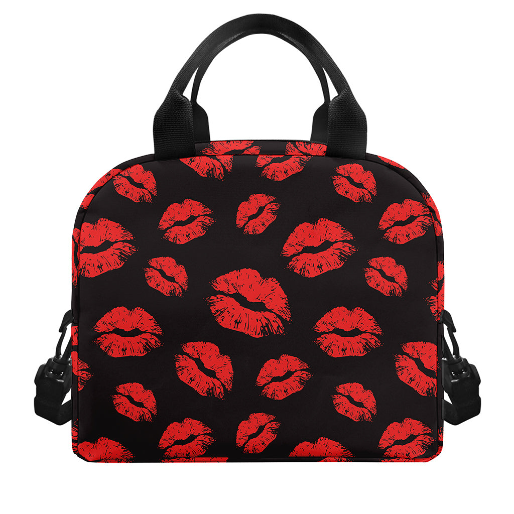 Black And Red Lips Pattern Print Insulated Lunch Bag