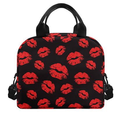 Black And Red Lips Pattern Print Insulated Lunch Bag