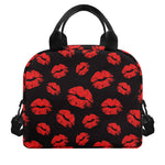 Black And Red Lips Pattern Print Insulated Lunch Bag