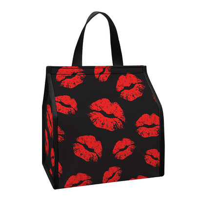 Black And Red Lips Pattern Print Insulated Lunch Tote