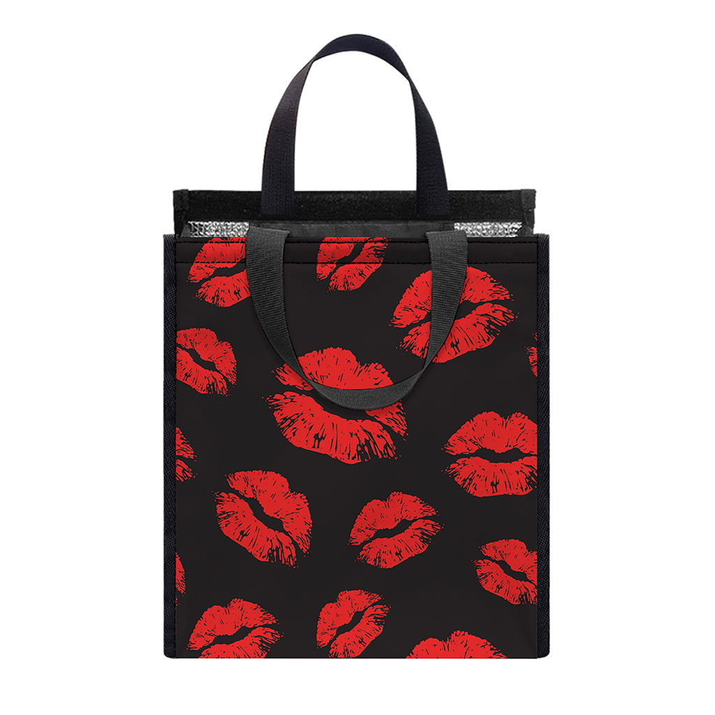 Black And Red Lips Pattern Print Insulated Lunch Tote