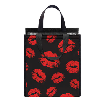 Black And Red Lips Pattern Print Insulated Lunch Tote