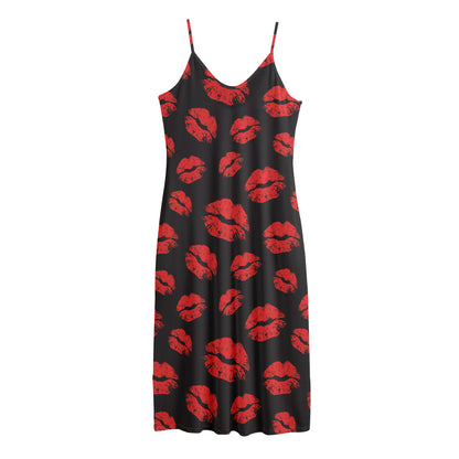 Black And Red Lips Pattern Print Jersey Midi Cami Dress