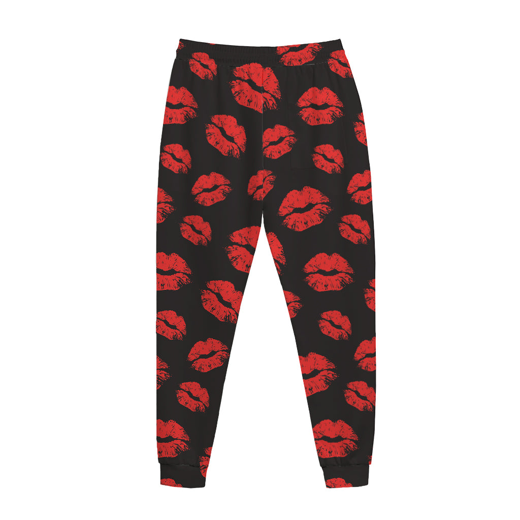 Black And Red Lips Pattern Print Jogger Pants